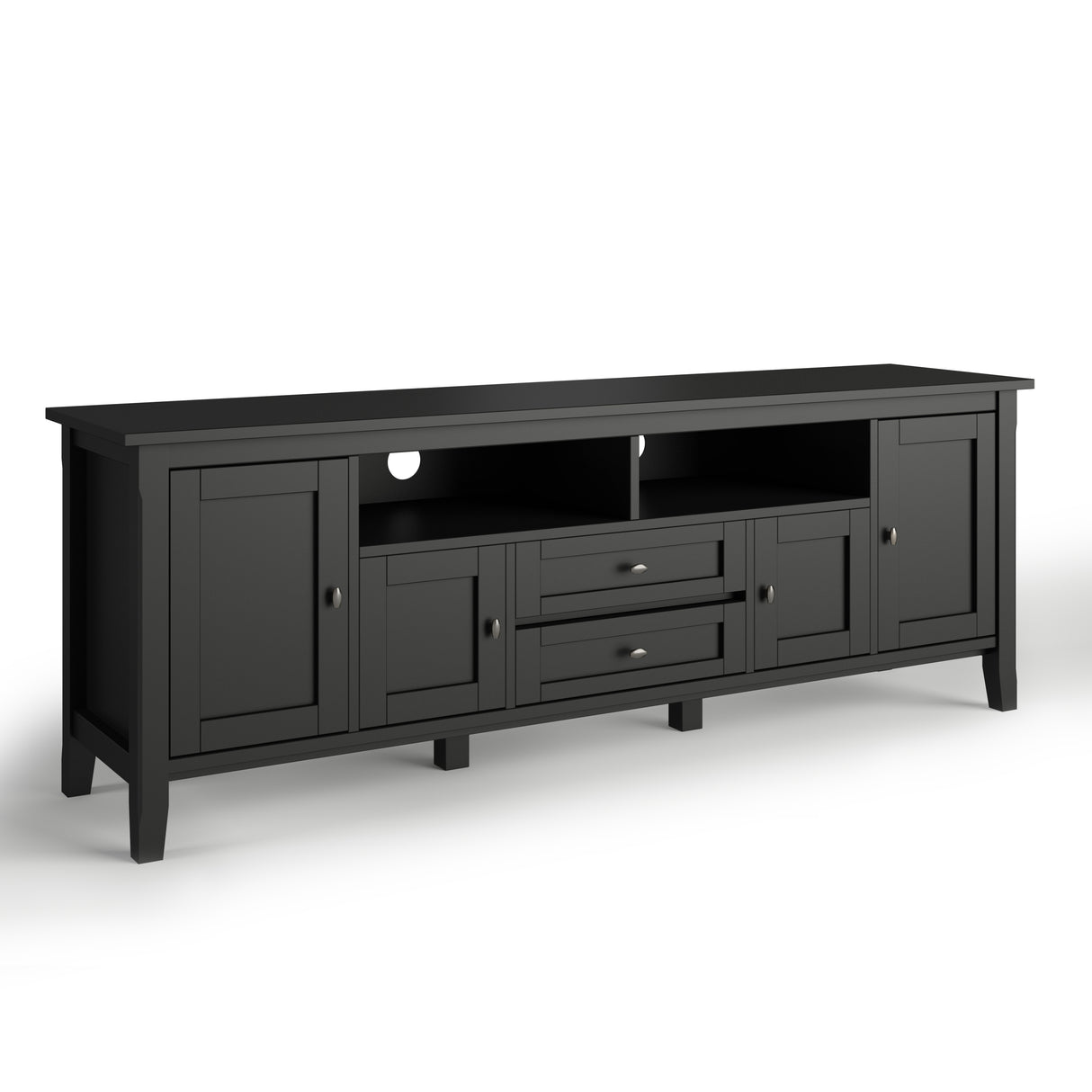 Warm Shaker 72 inch Wide Solid Wood TV Stand in Black For TVs up to 80 inches