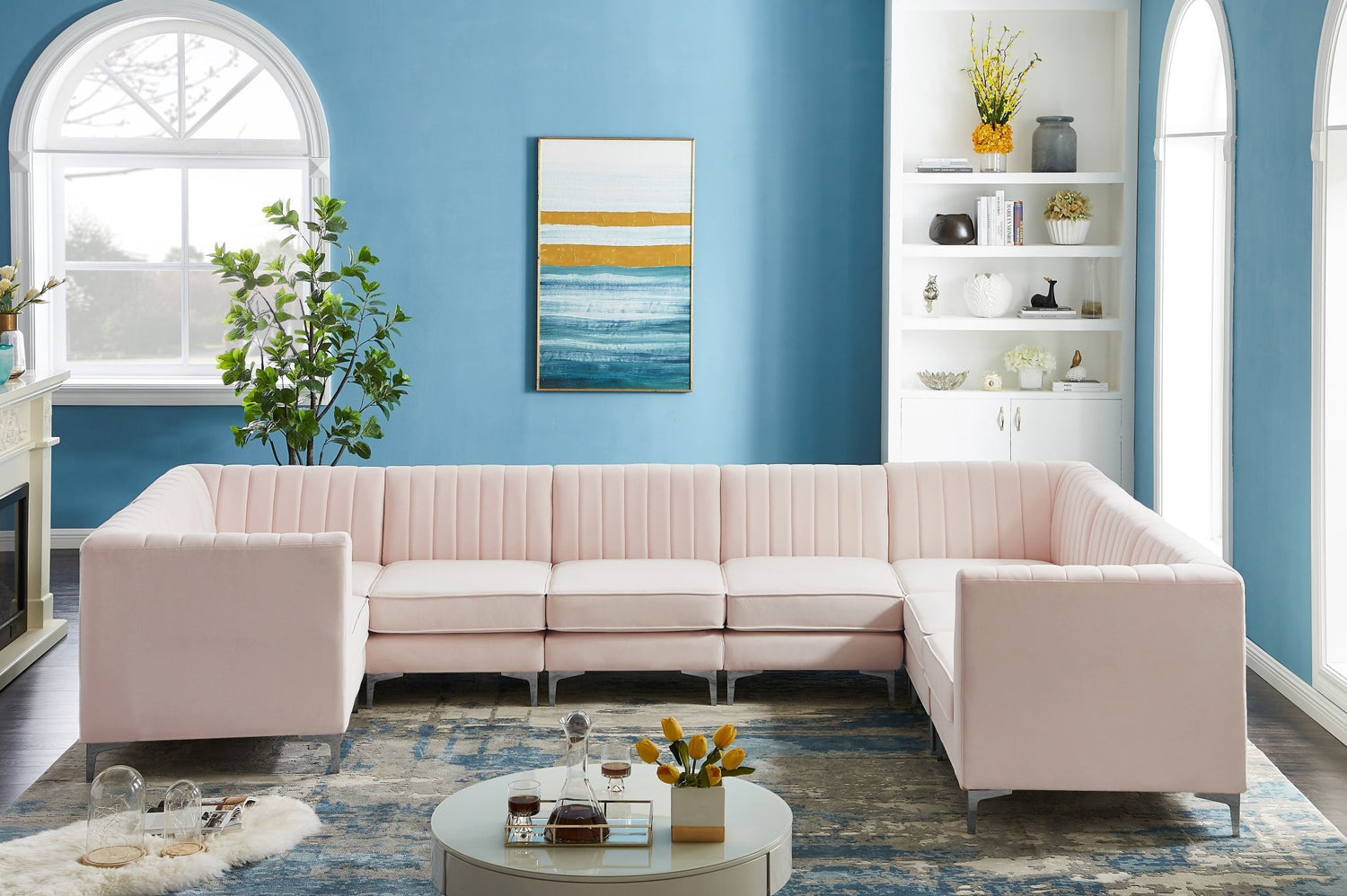 Alina - Modular Sectional 8 Piece - Pink - Fabric | Home Elegance USA