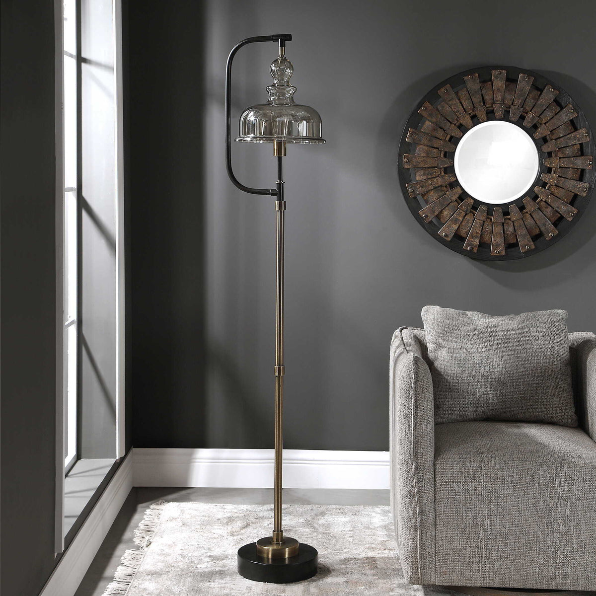 Elieser Industrial Floor Lamp - Light Brown / Black by Uttermost - View 4