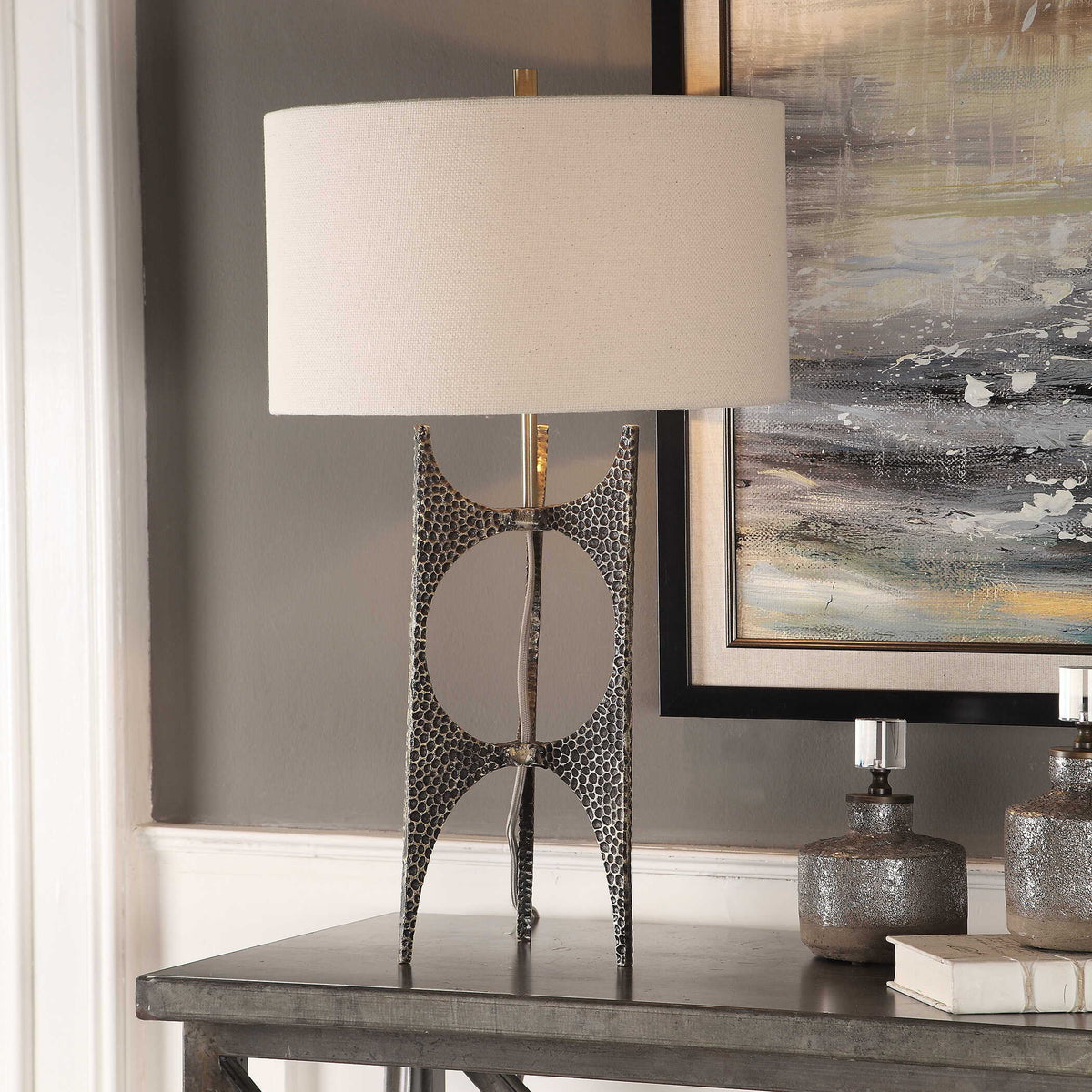 Goldia Lamp Antique Bronze - Bronze / Beige by Uttermost - View 2