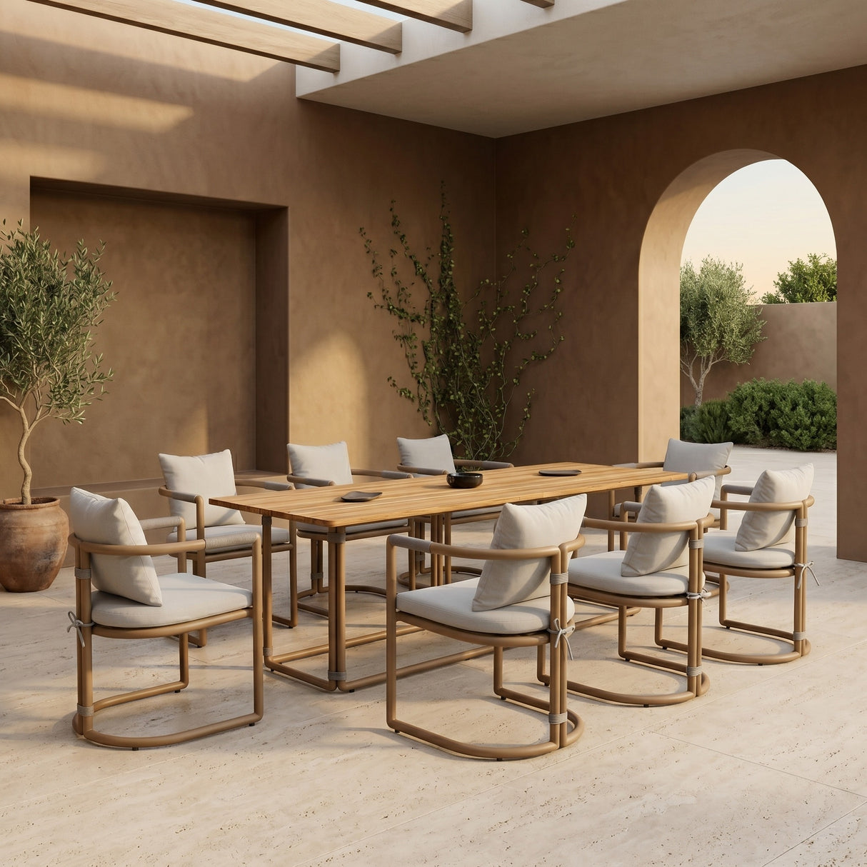Malta - Outdoor Light Grey + Teak Dining Set - View Image 1