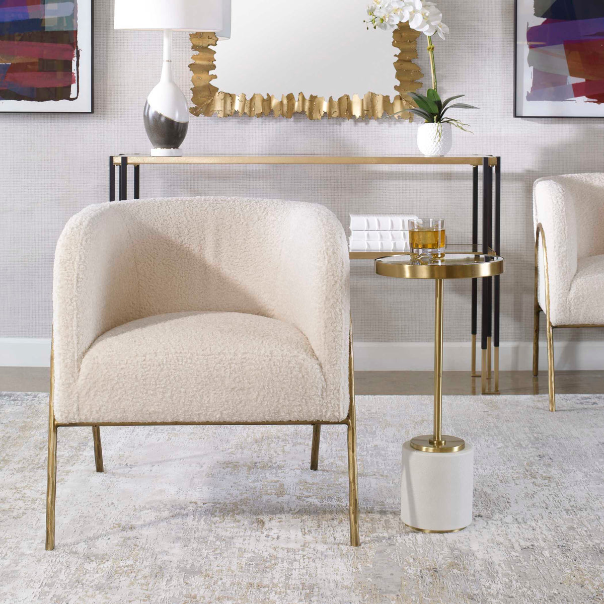 Jacobsen Shearling Accent Chair Off White - White / Light Brown by Uttermost - View 3