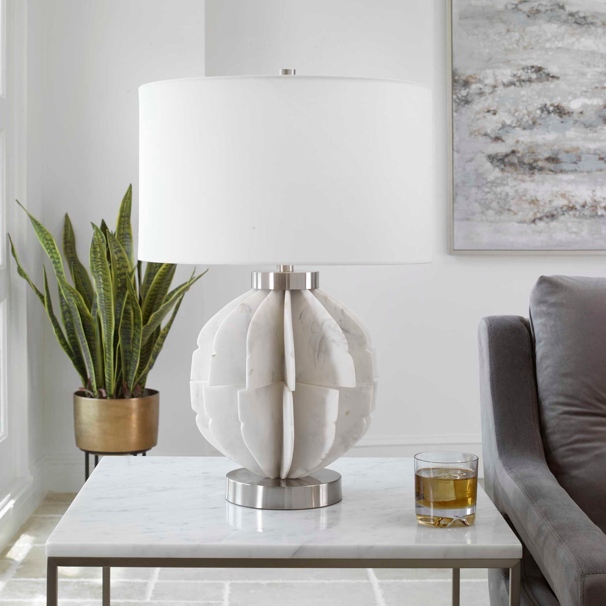 Repetition Marble Table Lamp - White by Uttermost - View 2