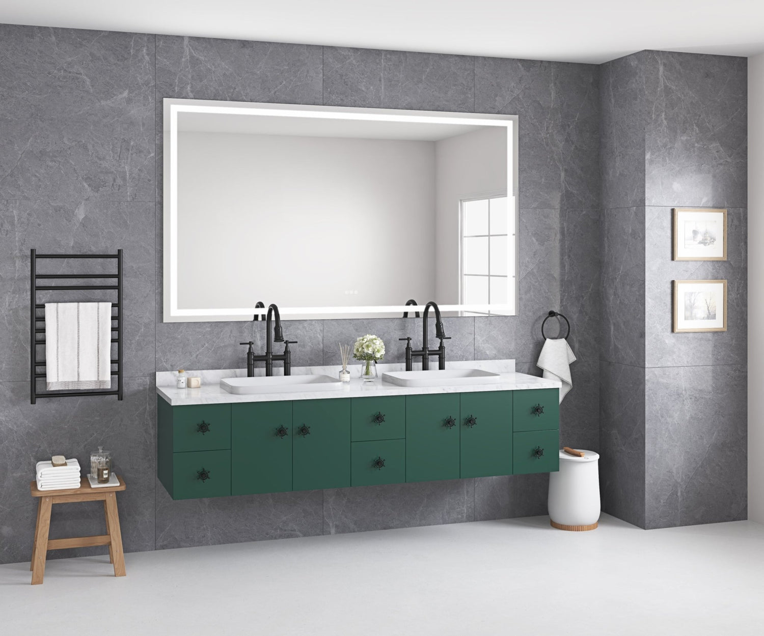 84*48 LED Lighted Bathroom Wall Mounted Mirror with High Lumen+Anti - Fog Separately Control bedroom full - length mirror bathroom led mirror hair salon mirror | Home Elegance USA