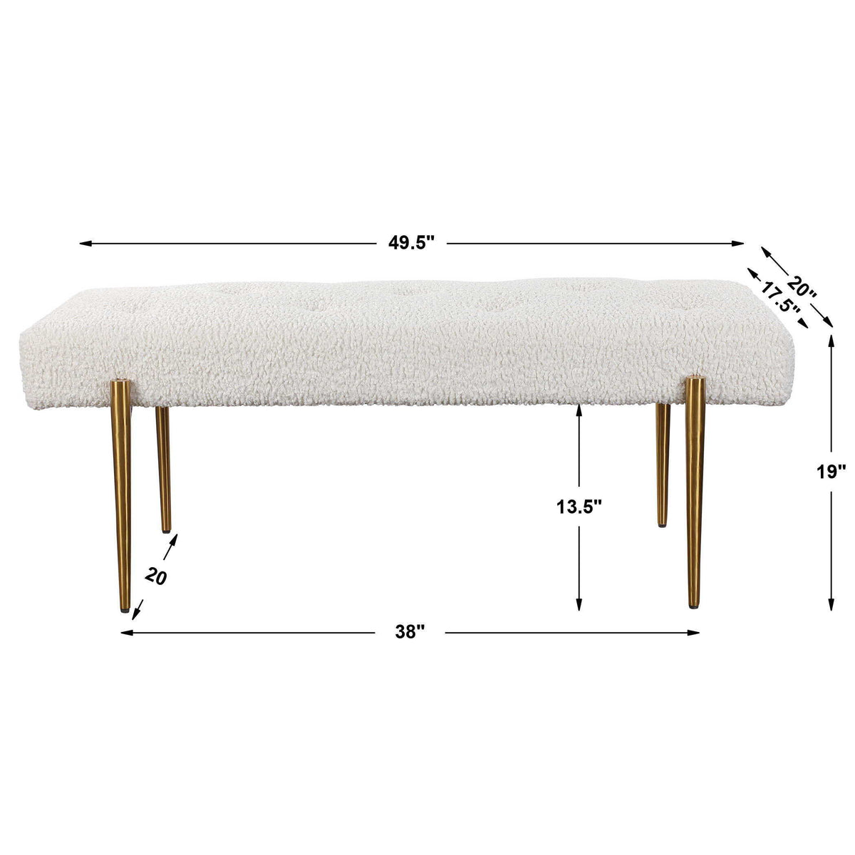 Olivier Bench - White / Gold by Uttermost - View 10