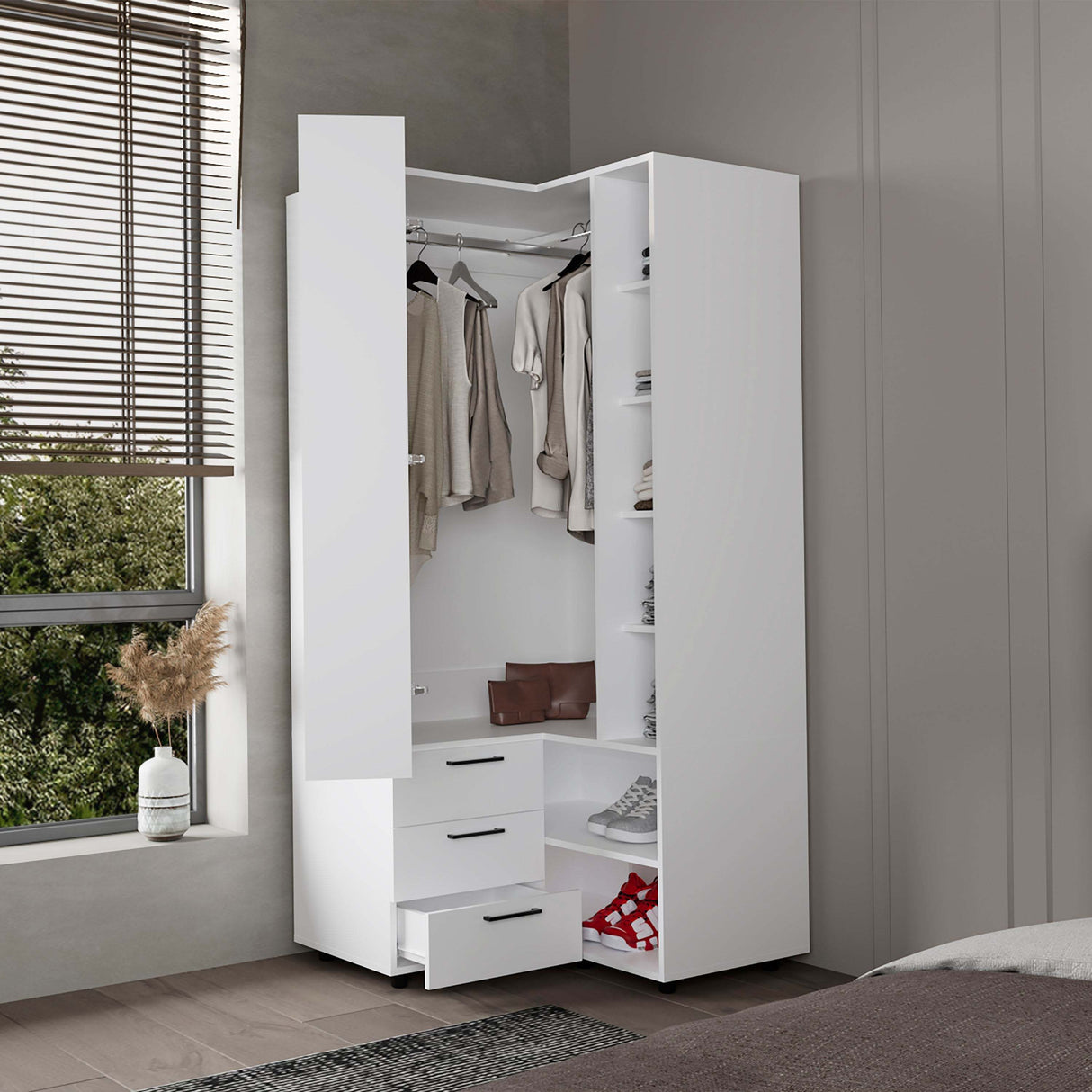 White Armoire Wardrobe with Open Storage and 2 Drawers - sold by Home Elegance USA
