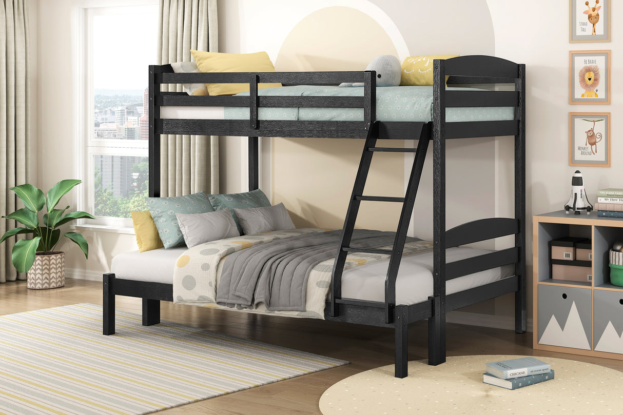 Twin over Full Bunk Bed with Guard Rails 1pc Sturdy Wooden Black Finish Youth Bedroom Furniture - sold by Home Elegance USA