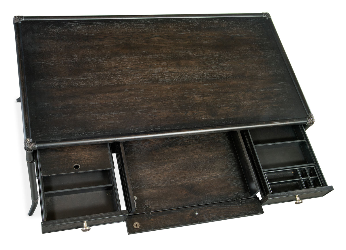Retreat Pole Rattan Writing Desk - Black / Dark Brown by Hooker Furniture - View 2