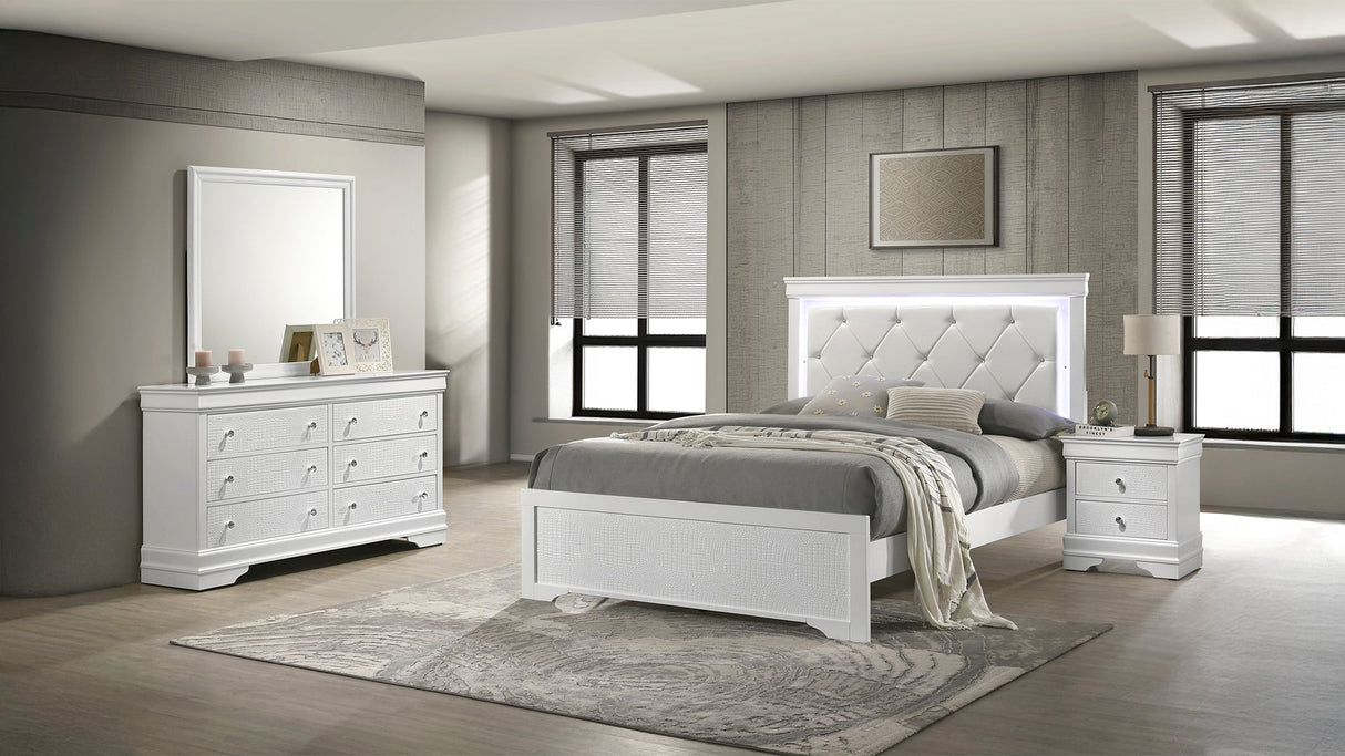 Blaze Upholstered Modern Style 4 Pc Queen Bedroom Set with LED Headboard Made with Wood in White(NJ INVENTORY) - sold by Home Elegance USA