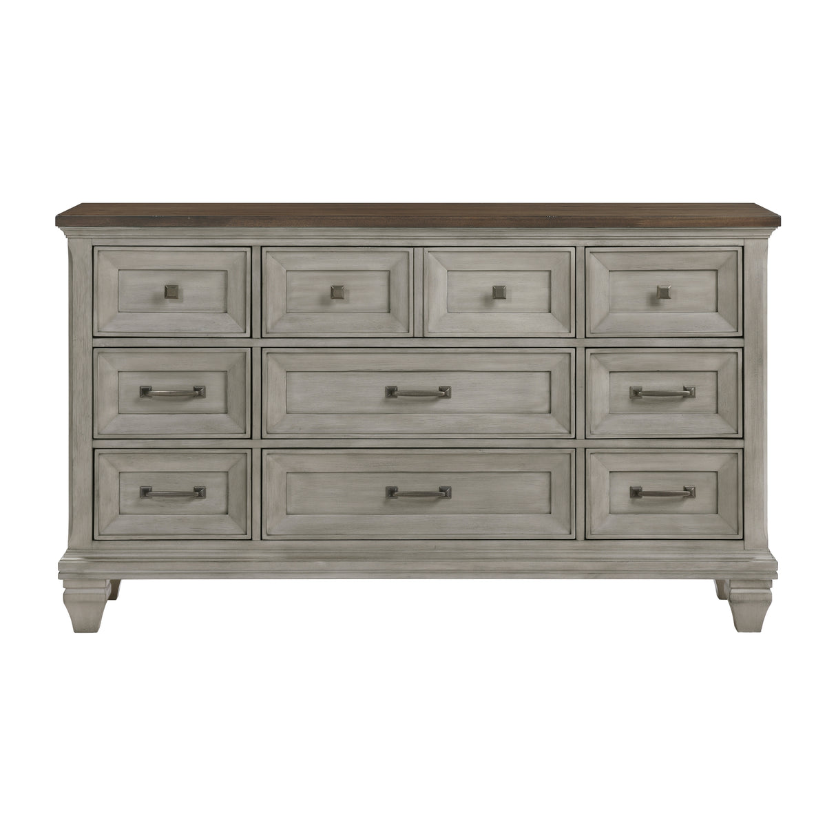 Nine Drawers Dresser Antique Gray and Brown Finish Bedroom Furniture 1pc