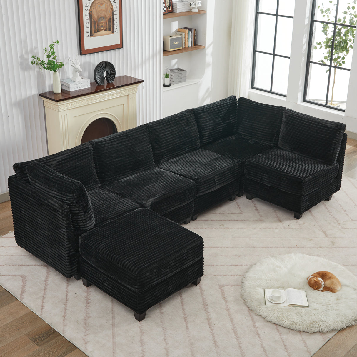 Corduroy Sectional Couch with Storage, U Shaped Sectional Sofa with Ottoman, Modular Sectional Couches for Living Room