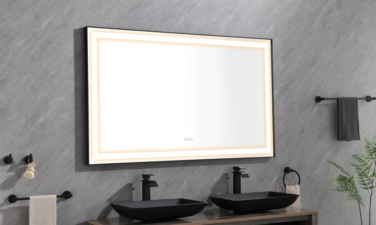 96in. W x36 in. H Framed LED Single Bathroom Vanity Mirror in Polished Crystal Bathroom Vanity LED Mirror with 3 Color Lights Mirror for Bathroom Wall | Home Elegance USA