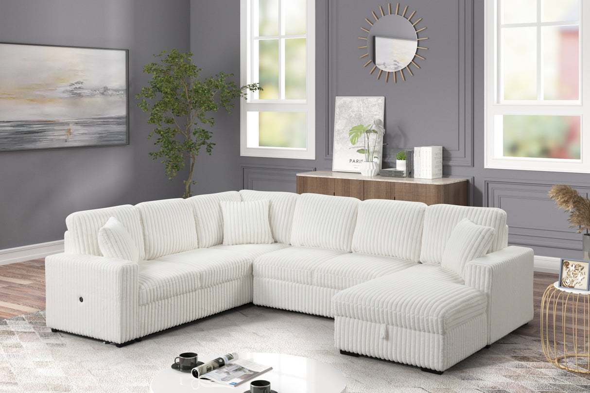 Grande Modern Style Sectional Sofa with USB-C, Sleeper Function & Storage Made with wood in Cream(CA INVENTORY)
