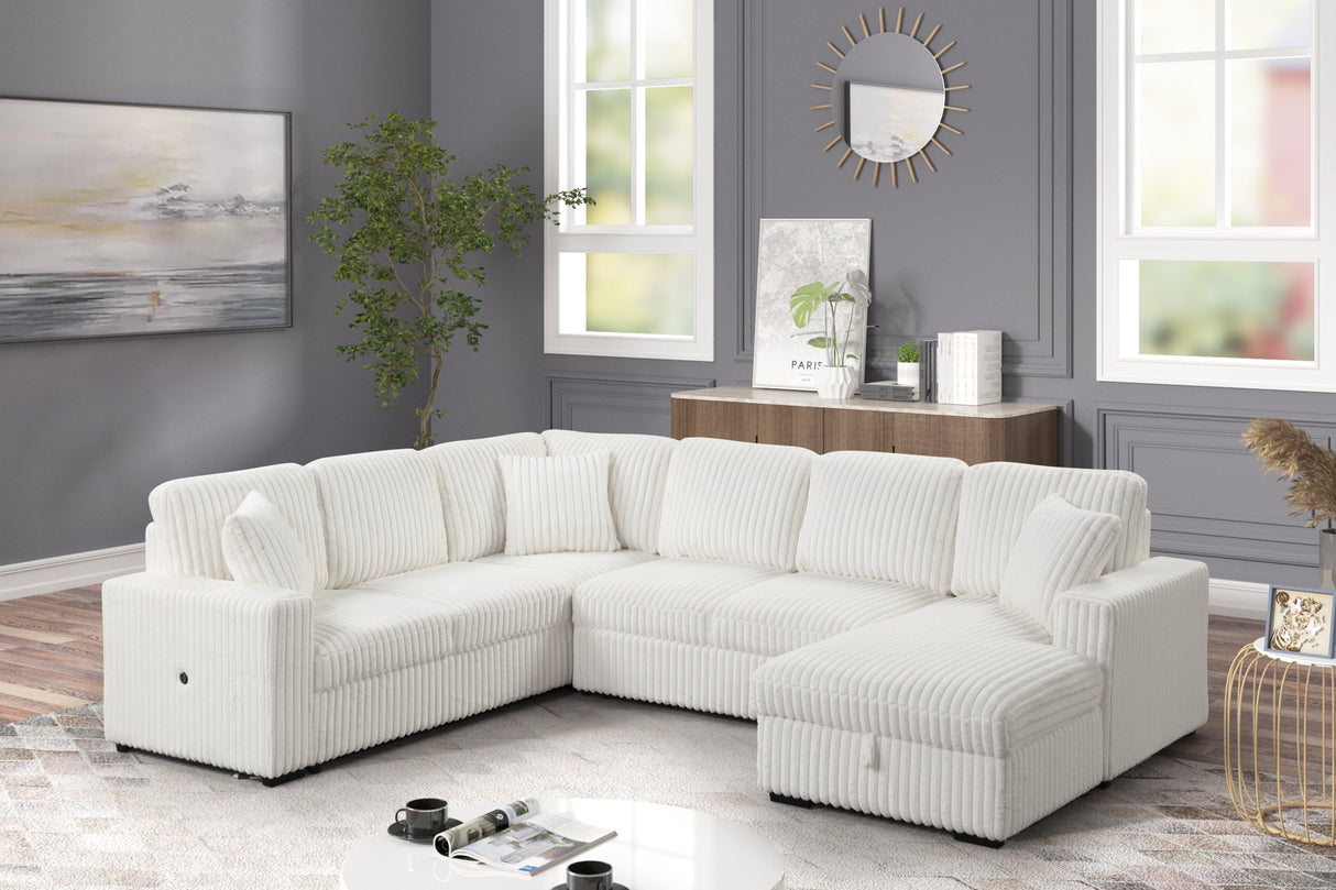 Grande Modern Style Sectional Sofa with USB-C, Sleeper Function & Storage Made with wood in Cream(CA INVENTORY) - sold by Home Elegance USA
