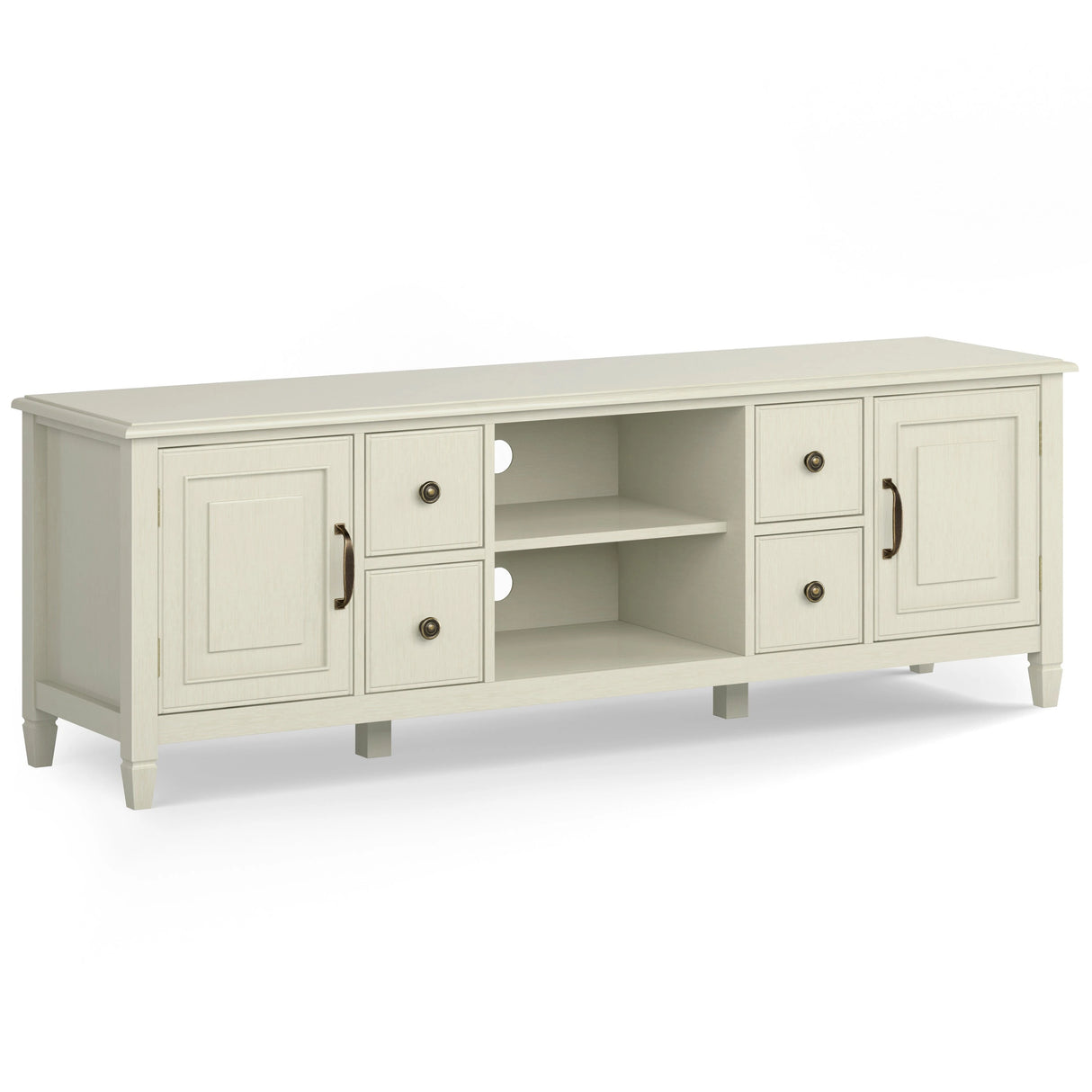 Connaught 72 inch Wide Solid Wood TV Stand in Antique White For TVs up to 80 inches - sold by Home Elegance USA