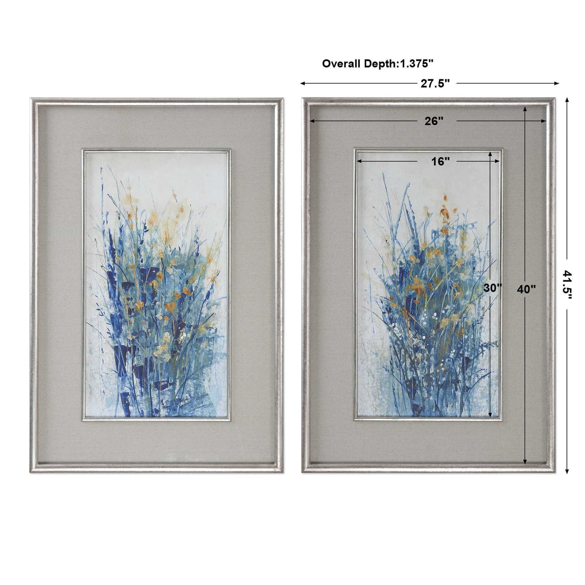 Indigo Florals Framed Art (Set of 2) - Blue by Uttermost - View 3