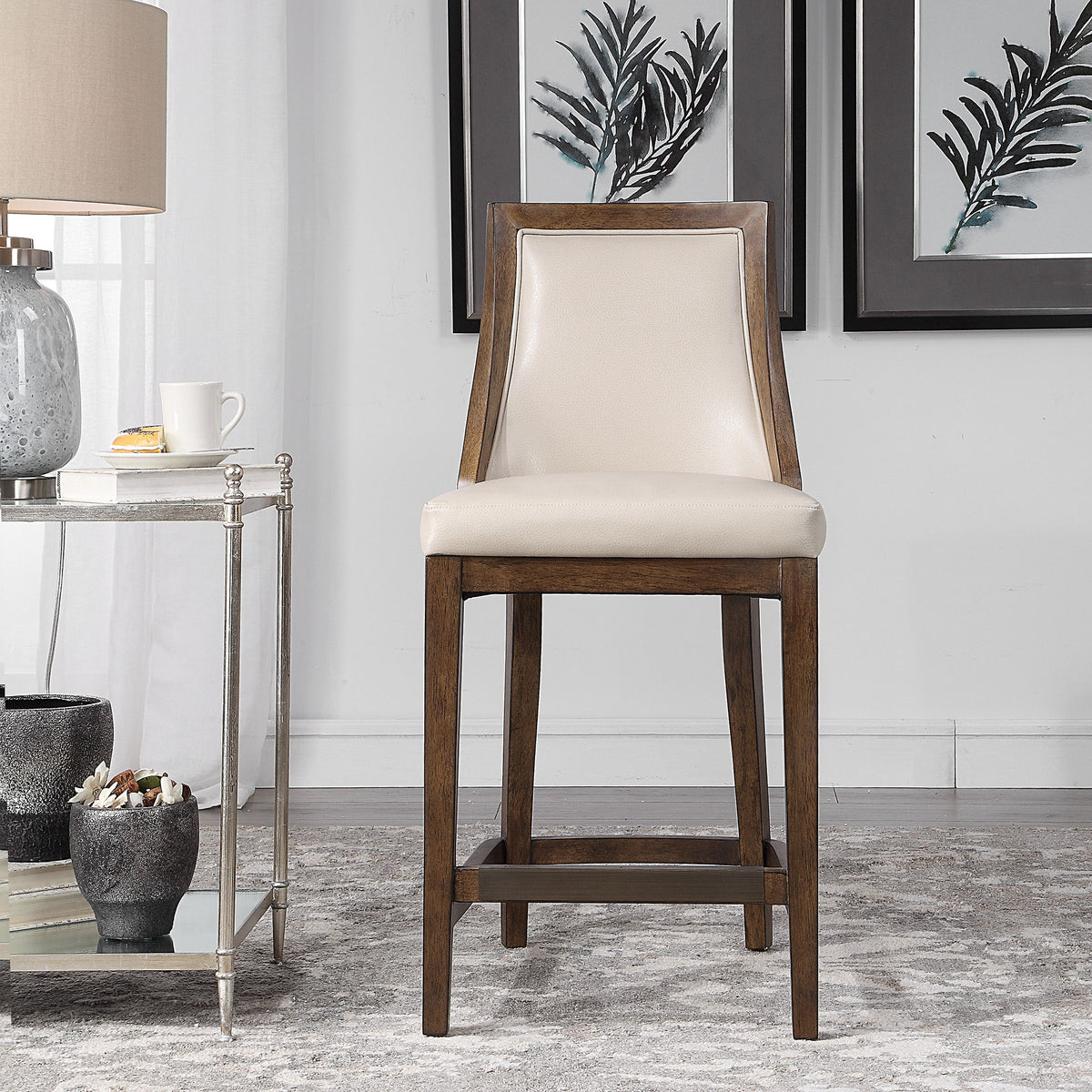 Purcell Counter Stool - Beige / Dark Brown by Uttermost - View 2