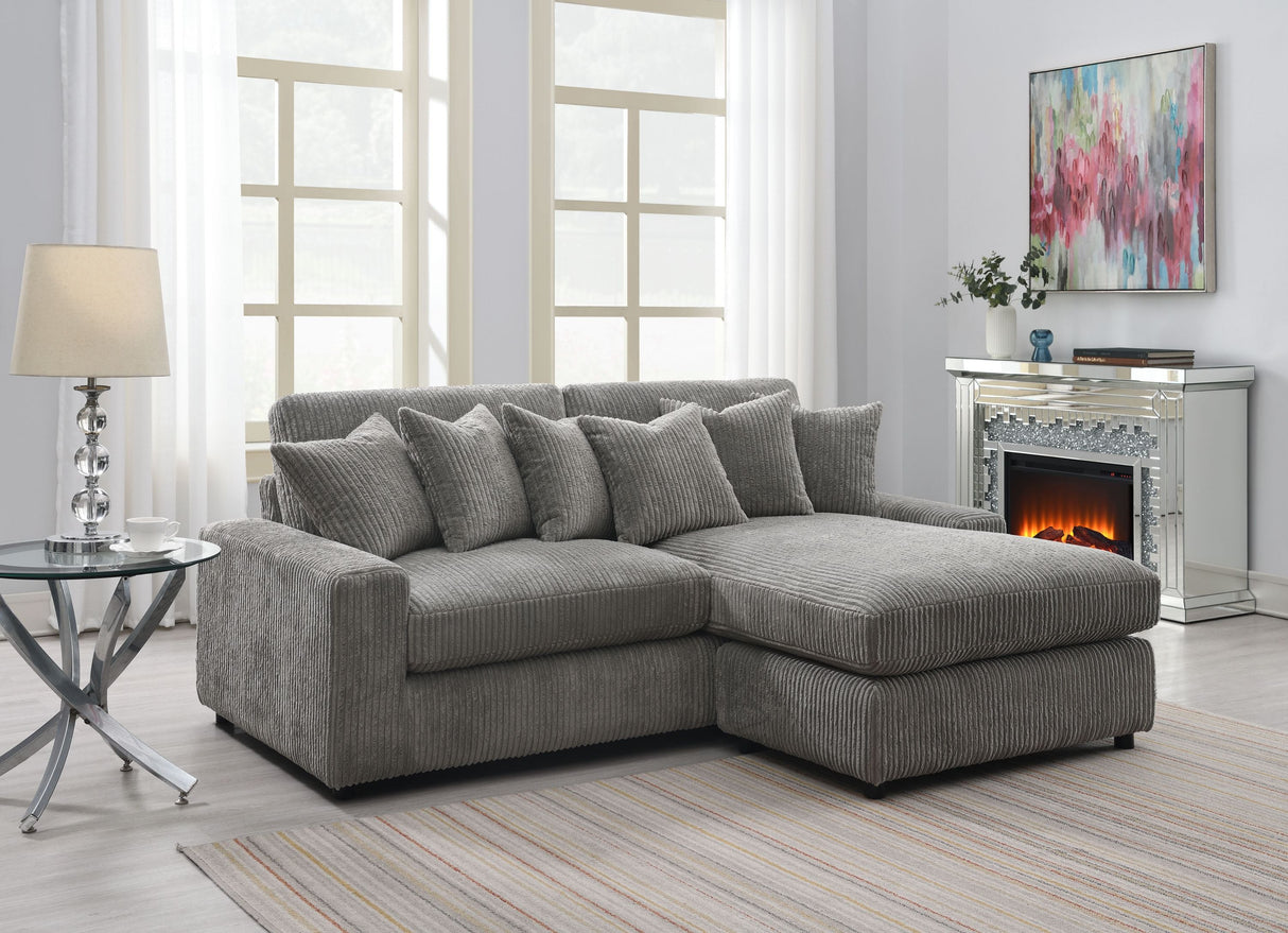 Tavia Gray Corduroy Reversible Sectional Sofa W/6 Pillows - sold by Home Elegance USA