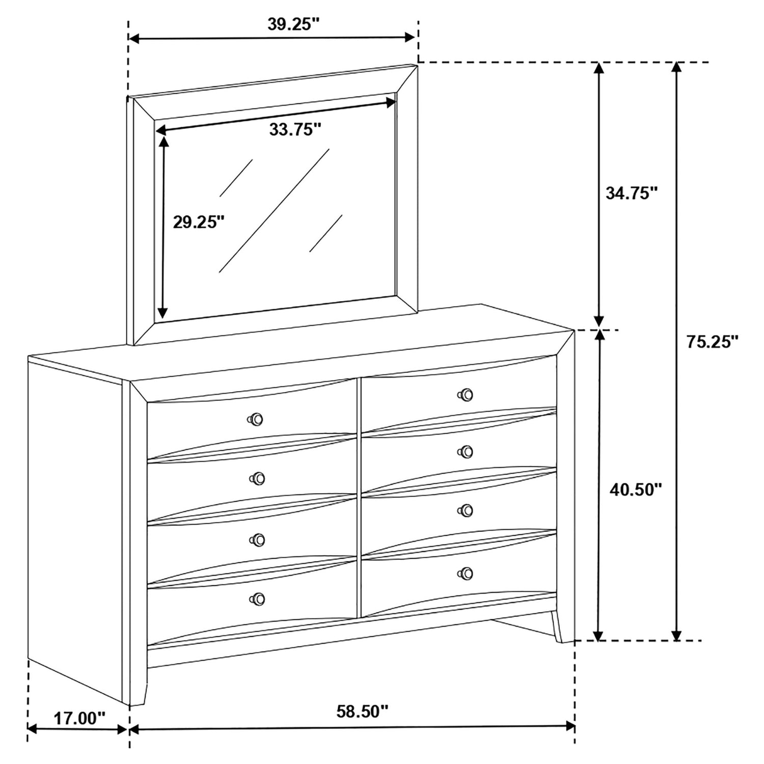 Briana Rectangular 8 - drawer Dresser with Mirror Black | Coaster | Home Elegance USA