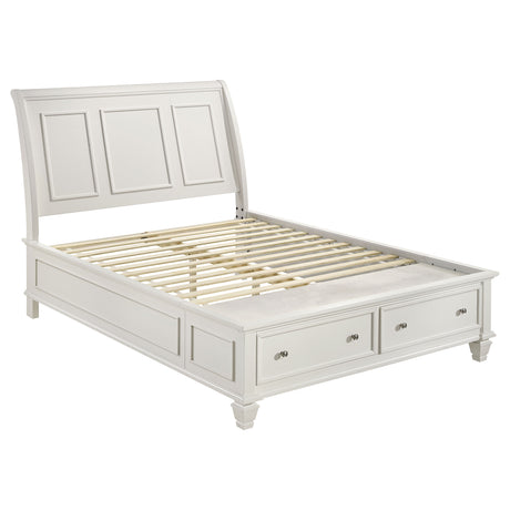 Queen Storage Bed - Sandy Beach Wood Queen Storage Panel Bed Cream White