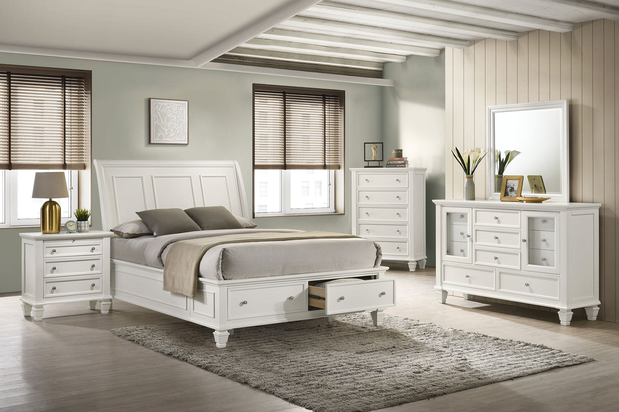 Queen Storage Bed - Sandy Beach Wood Queen Storage Panel Bed Cream White