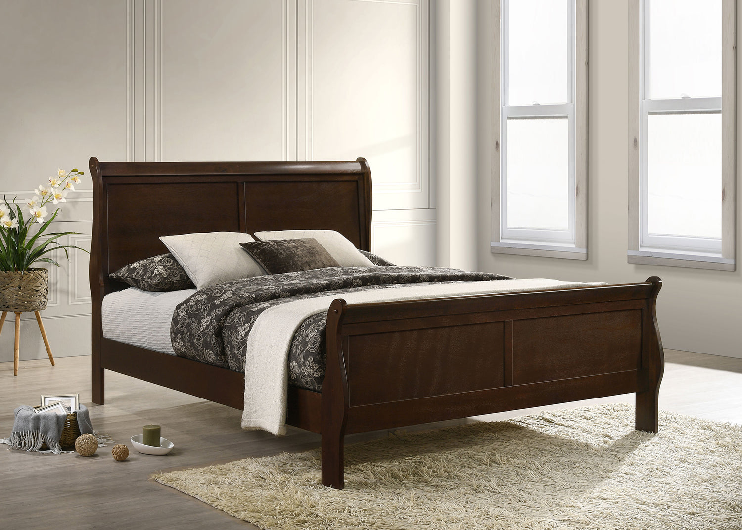 Eastern King Bed - Louis Philippe Wood Eastern King Sleigh Bed Cappuccino