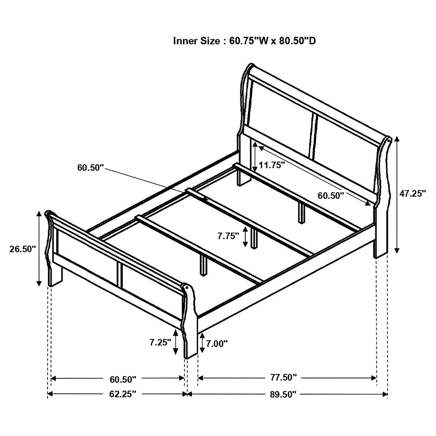 Queen Bed - Louis Philippe Wood Queen Sleigh Bed Cappuccino