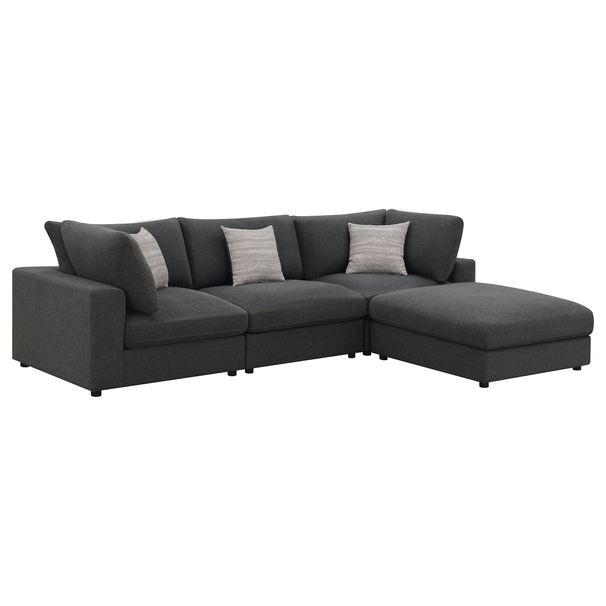 Rhette Charcoal 4-piece Upholstered Sectional with Ottoman