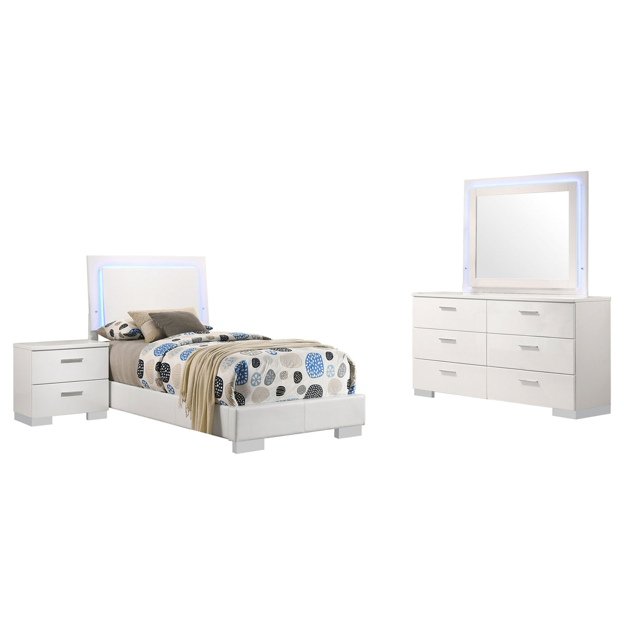 Felicity 4-piece Twin Bedroom Set White High Gloss - sold by Home Elegance USA