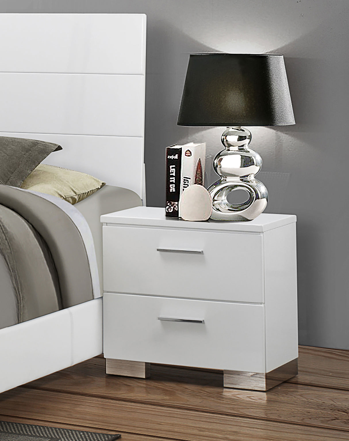 Felicity 2-drawer Nightstand White High Gloss - Home Elegance USA