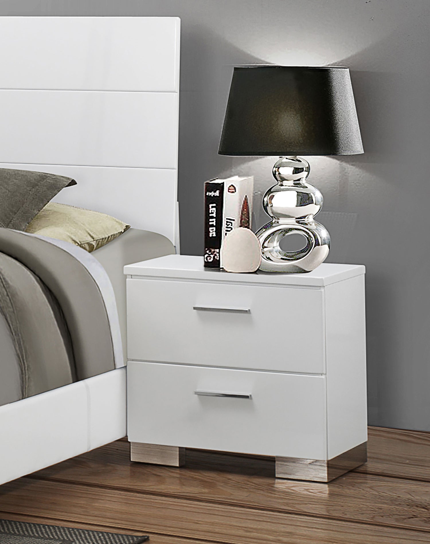 Felicity 2-drawer Nightstand White High Gloss - Home Elegance USA