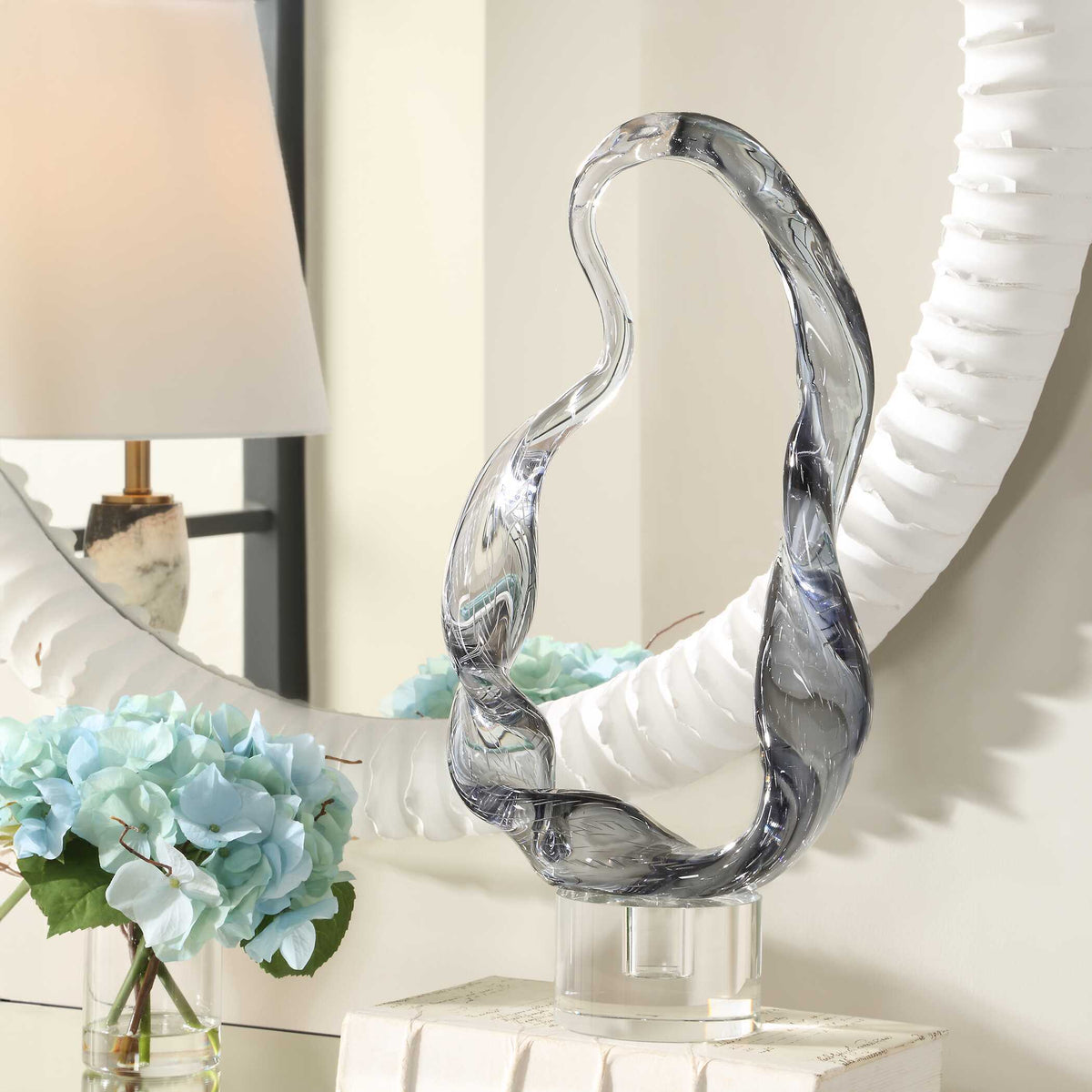 Luminous Twist Glass Sculpture - Black / White by Uttermost - View 3