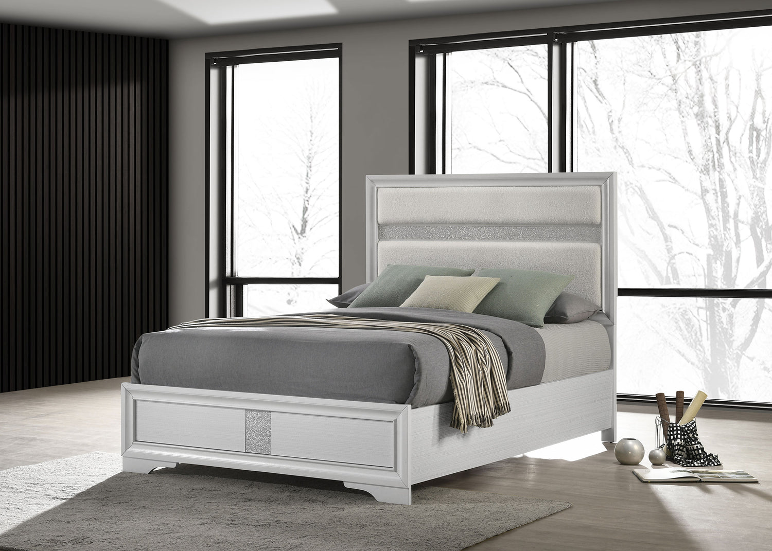 Miranda 54-inch Upholstered Queen Panel Bed White -  Coaster Furniture