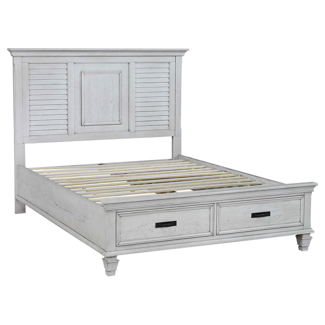 Eastern King Storage Bed  - Franco Wood Eastern King Storage Panel Bed Distressed White