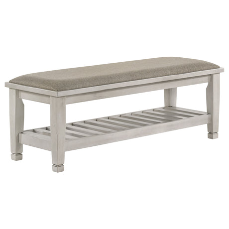 Franco Fabric Upholstered Bench with Shelf Distressed White - Home Elegance USA
