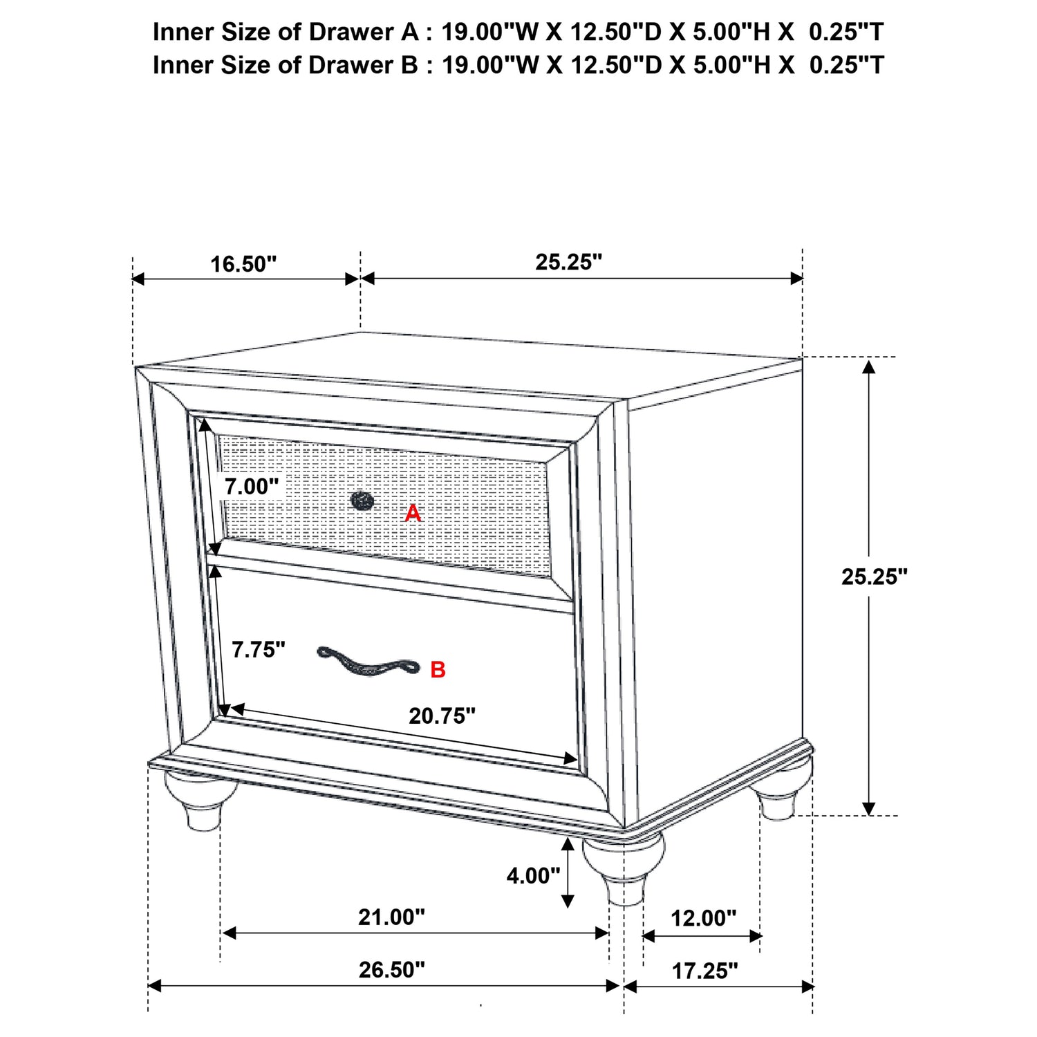Barzini 2-drawer Nightstand White - Home Elegance USA