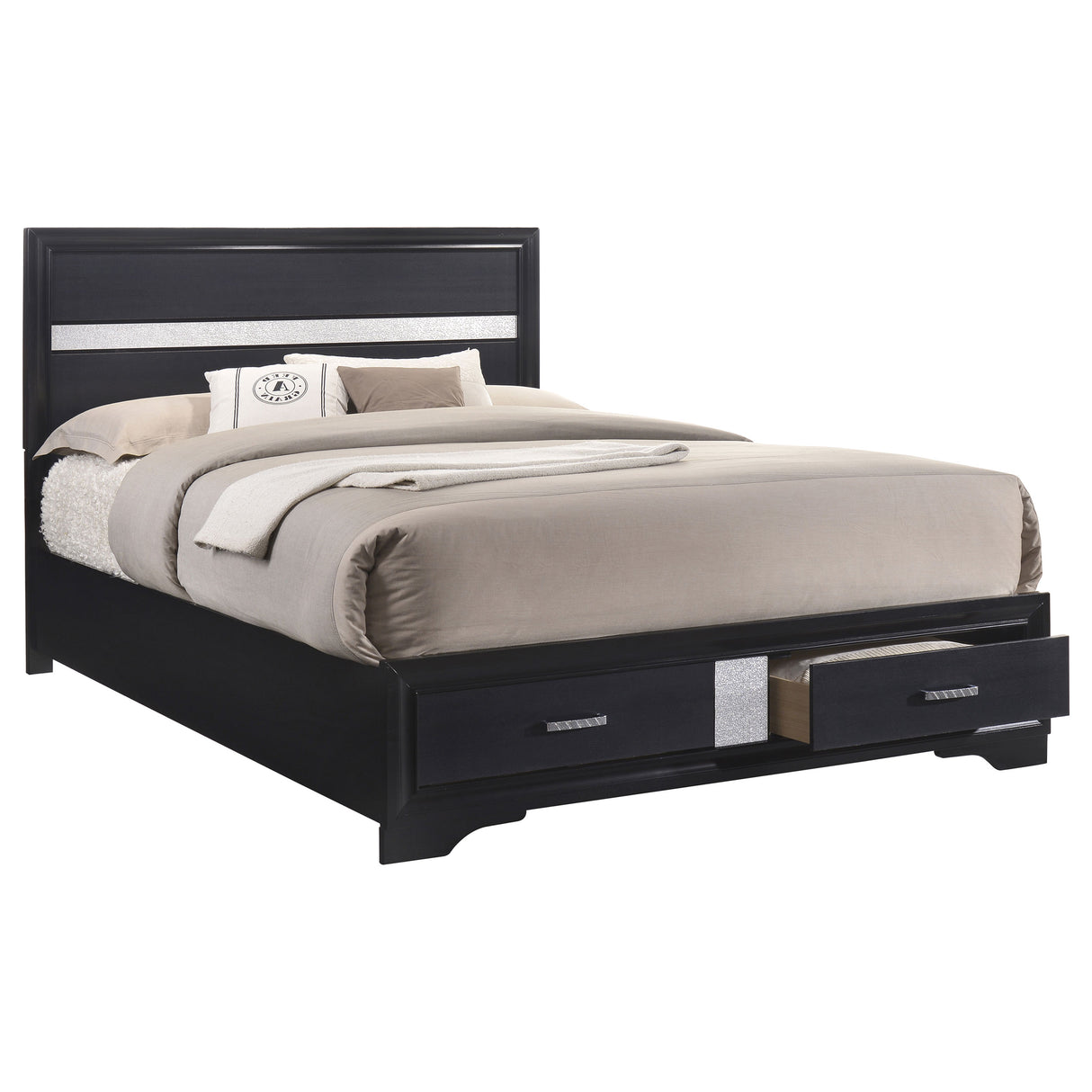 Queen Storage Bed - Miranda Wood Queen Storage Panel Bed Black