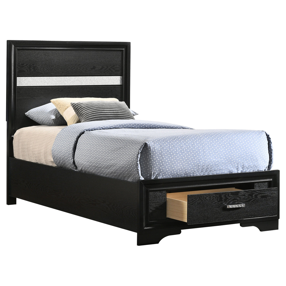 Twin Storage Bed - Miranda Wood Twin Storage Panel Bed Black