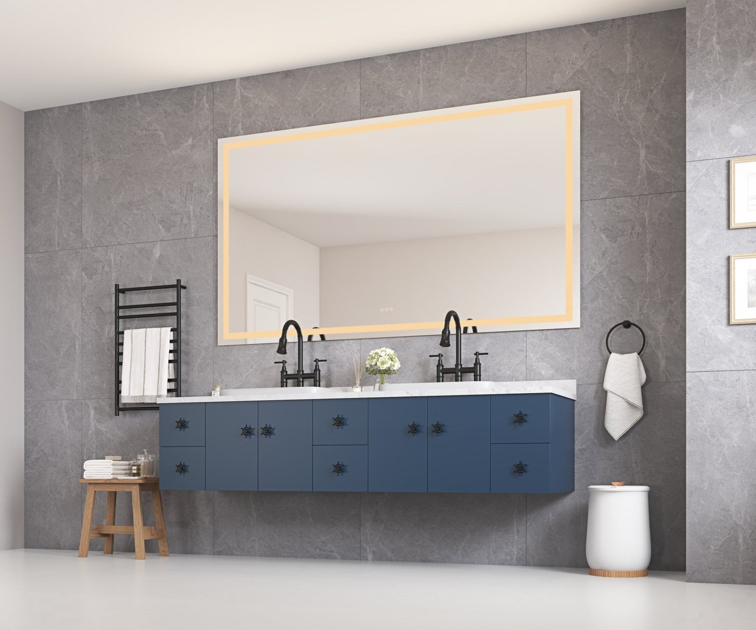 84*48 LED Lighted Bathroom Wall Mounted Mirror with High Lumen+Anti - Fog Separately Control bedroom full - length mirror bathroom led mirror hair salon mirror | Home Elegance USA