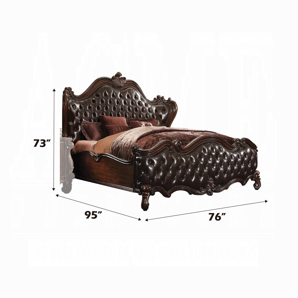 Versailles Queen Bed 21120Q Two Tone Dark Brown Synthetic Leather & Cherry Oak Finish | Acme - Home Elegance USA