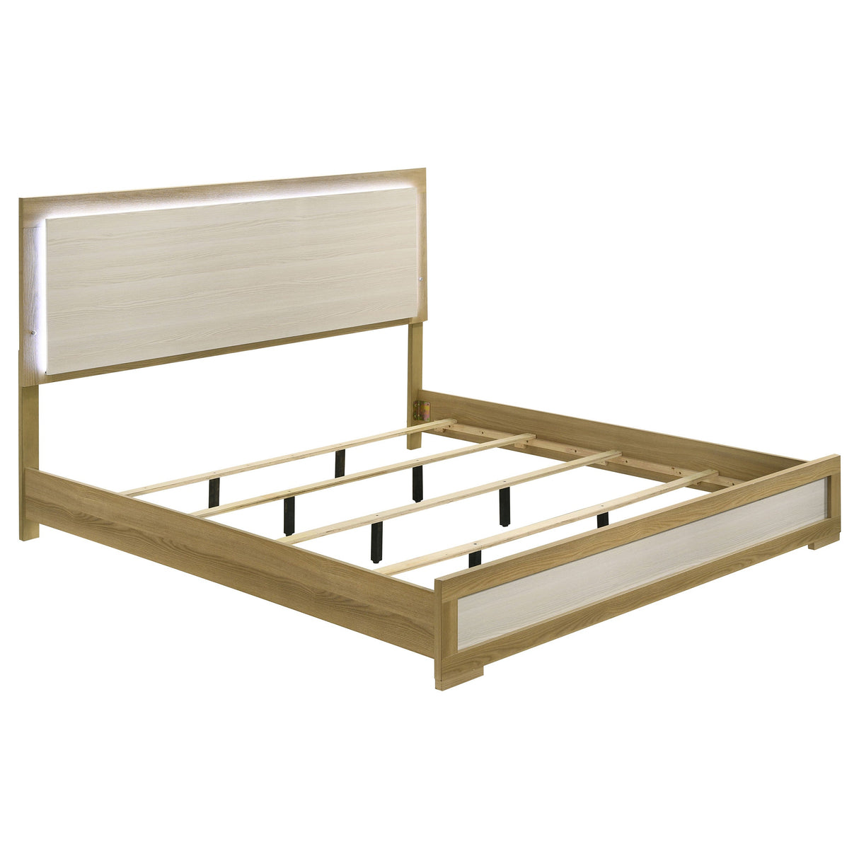 Hyland 5‑Piece Eastern King Bedroom Set in Natural Wood with LED Lighting – Modern Coastal | Coaster Furniture - sold by Home Elegance USA