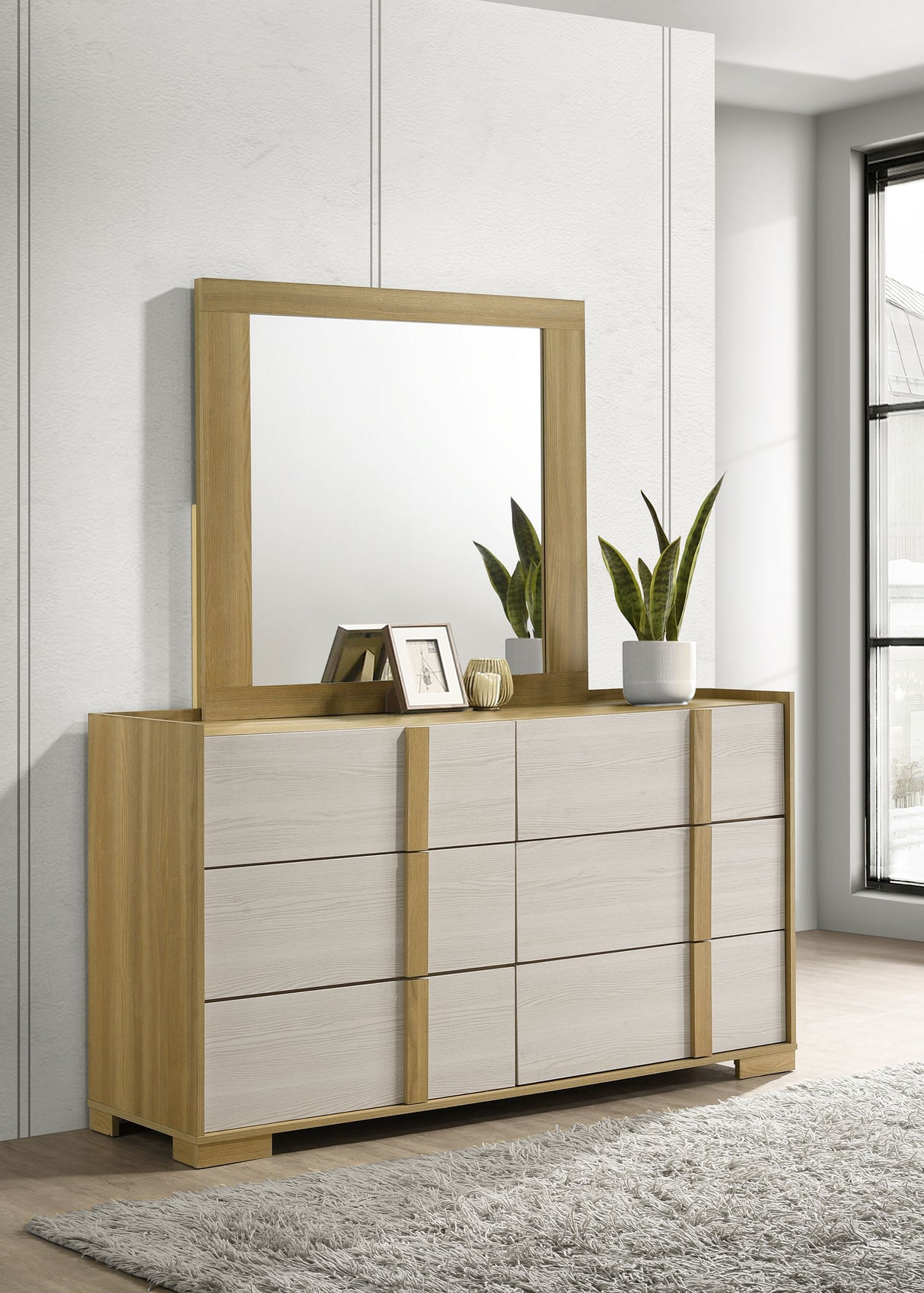 Hyland 6-drawer Dresser with Mirror Natural - Home Elegance USA