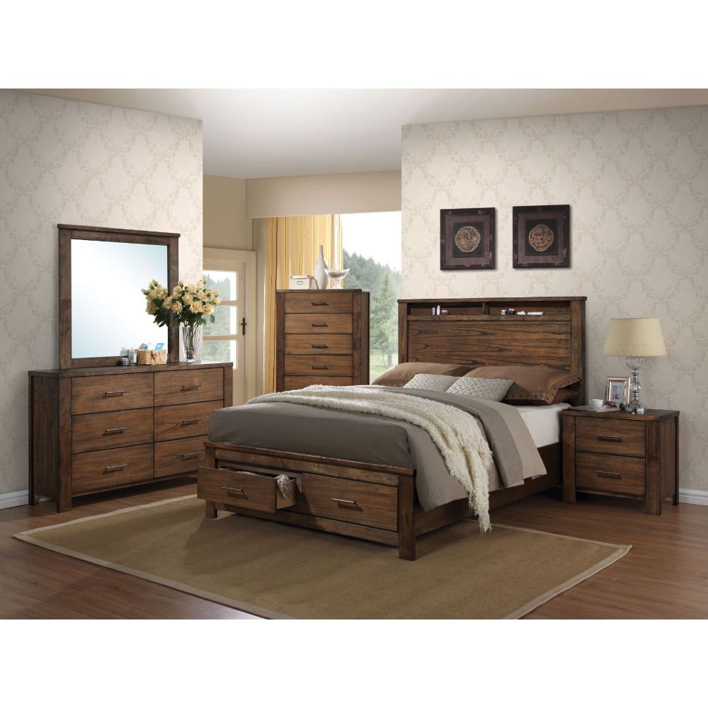 Acme - Merrilee EK Bed W/Storage 21677EK Oak Finish