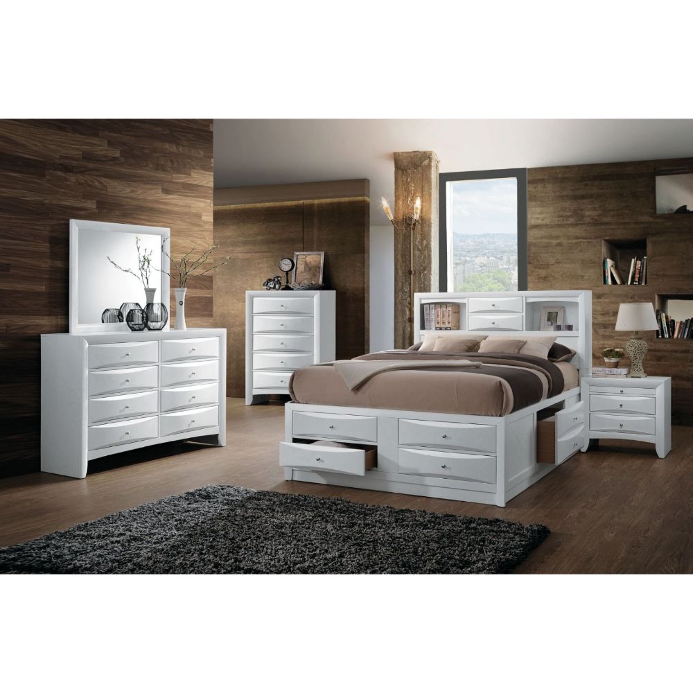 Acme - Ireland EK Bed W/Storage 21696EK White Finish