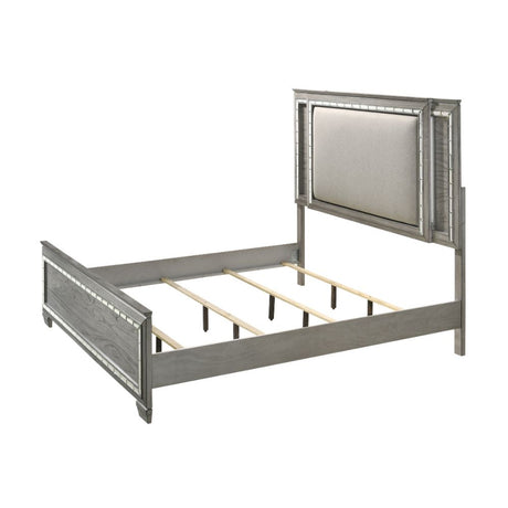 Antares Queen Bed 21820Q Fabric & Light Gray Oak Finish | Acme | Home Elegance USA