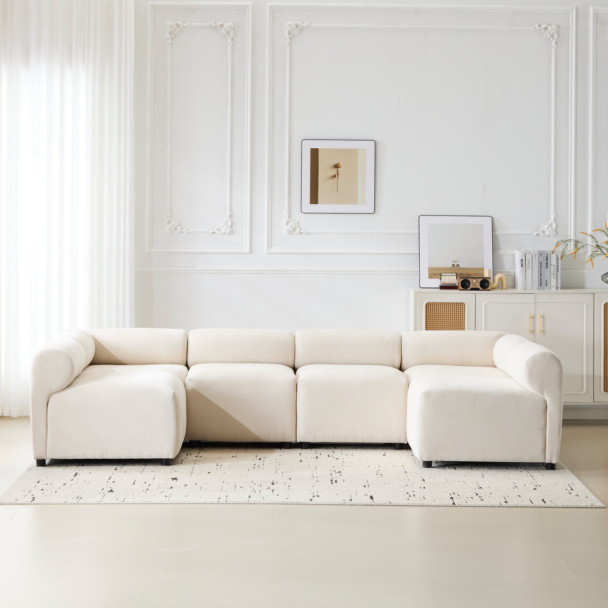 Evelyn 114 in.6-Piece U Shaped Modular Free Combination Sectional Chenille Sofa Couch for Living Rooms - sold by Home Elegance USA