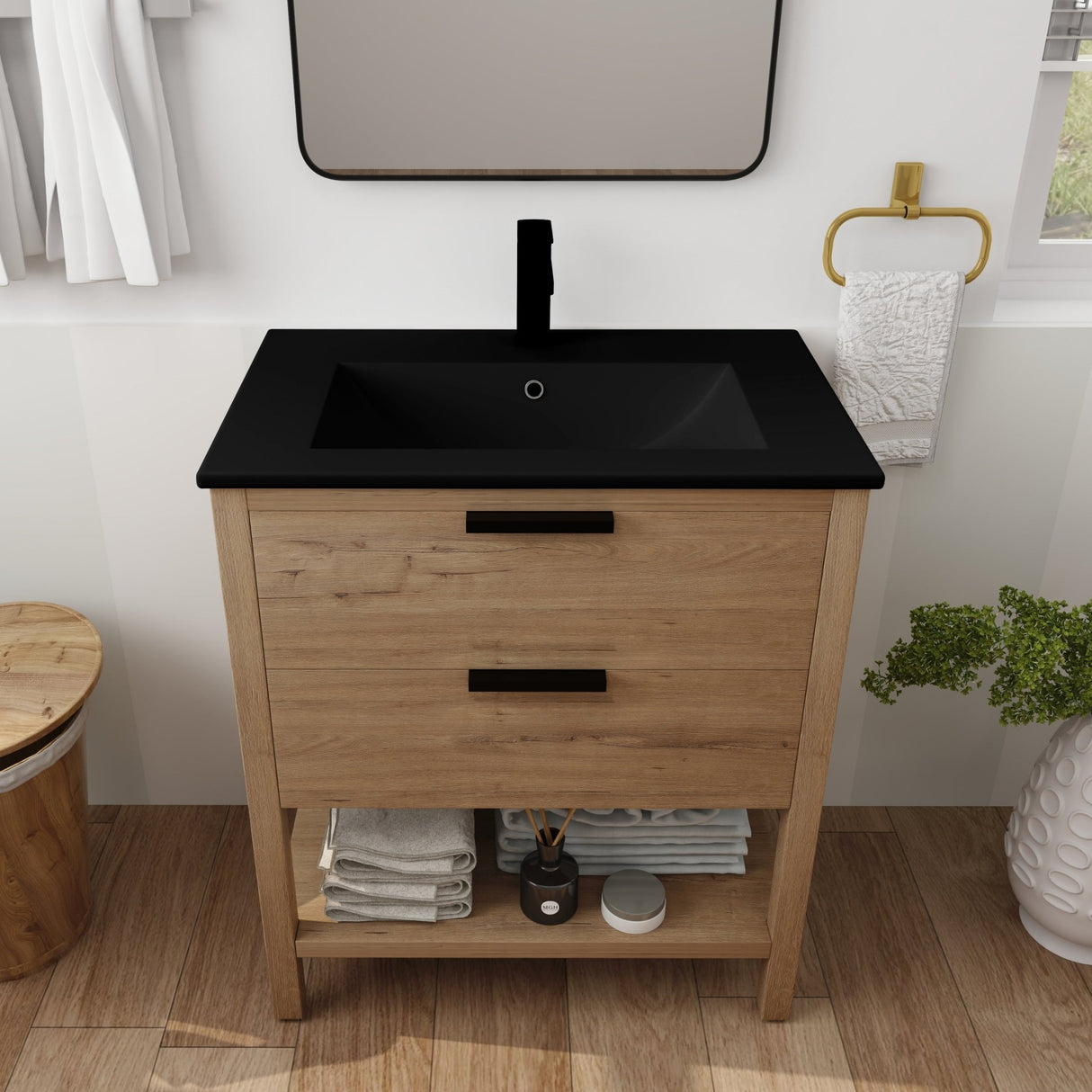 30 Inch Bathroom Vanity Plywood With 2 Drawers(BVB01030IMO - BL9075BK) | Home Elegance USA