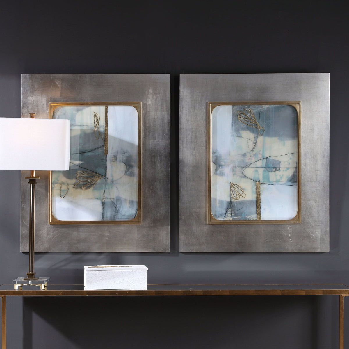 Gilded Whimsy Abstract Prints (Set of 2) - Dark Gray / Blue by Uttermost - View 2