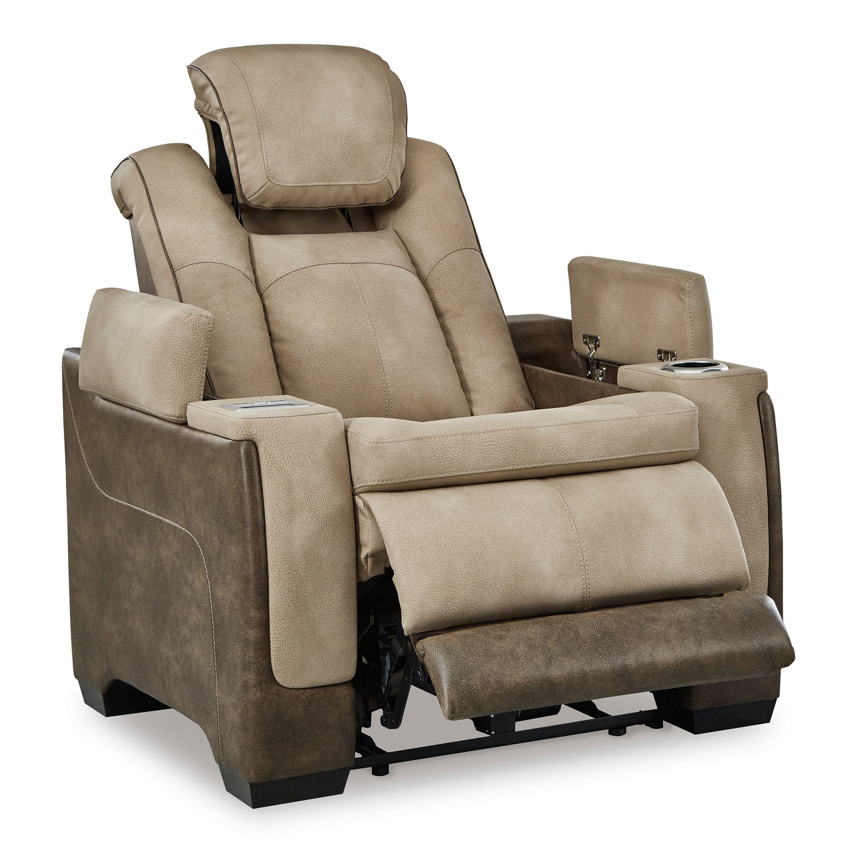 Ashley Sand Next-Gen DuraPella PWR Recliner/ADJ Headrest - Faux Leather - Home Elegance USA