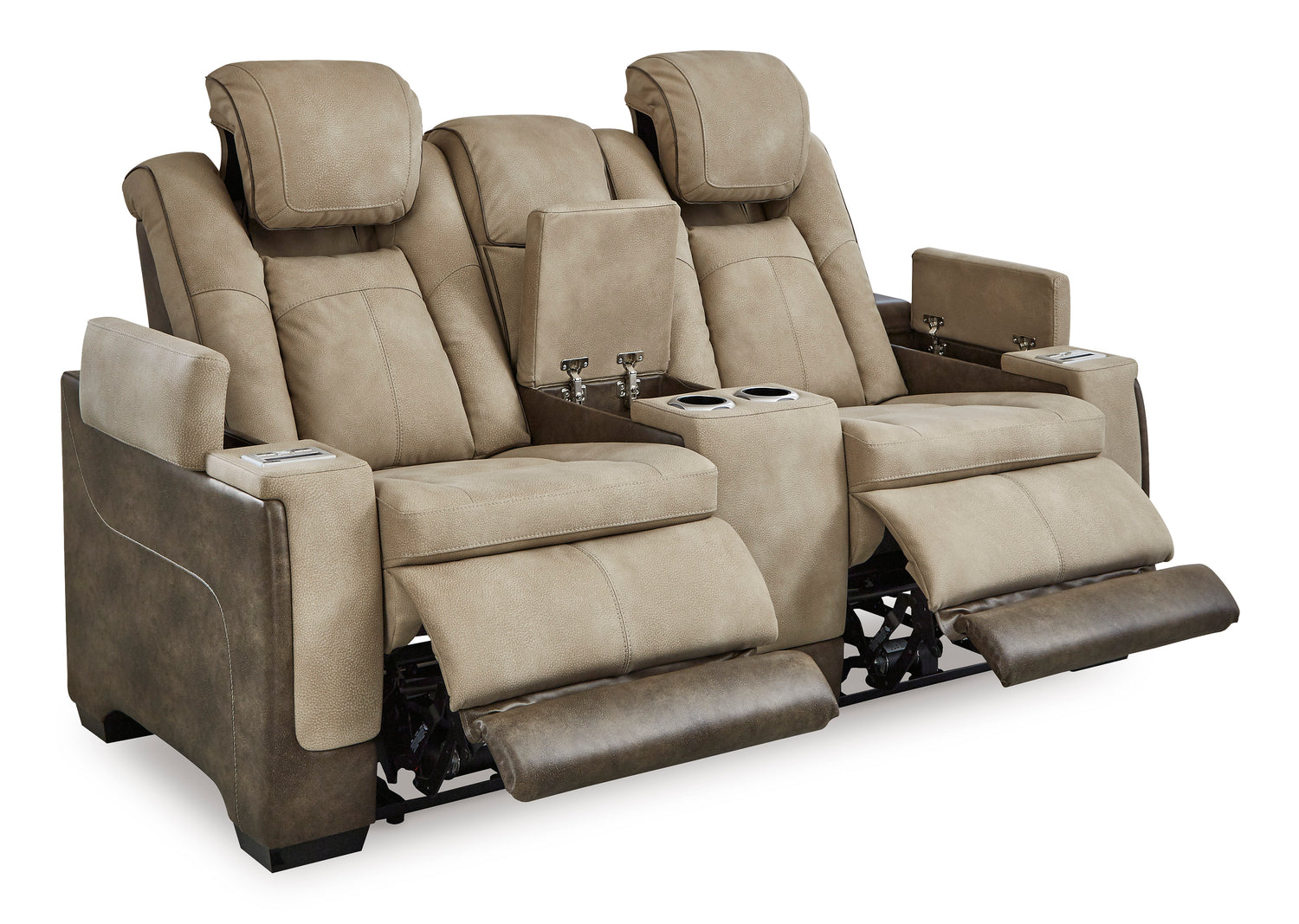 Ashley Sand Next-Gen DuraPella PWR REC Loveseat/CON/ADJ HDRST - Faux Leather - Home Elegance USA